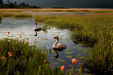 甘南桑科湿地花湖的自然景观背景