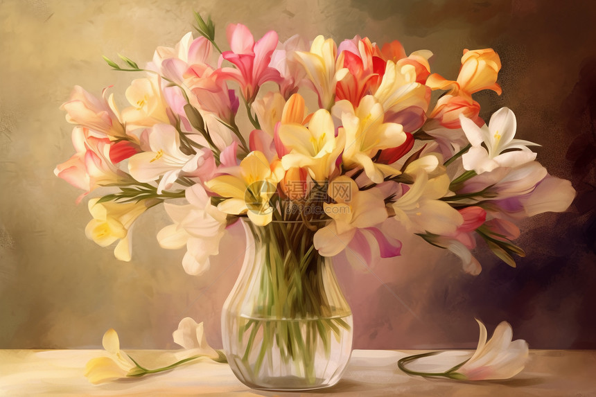 花瓶中的小苍兰插图图片