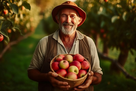苹果种植园的农民肖像图片