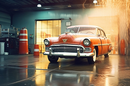 老式汽车洗车工厂图片