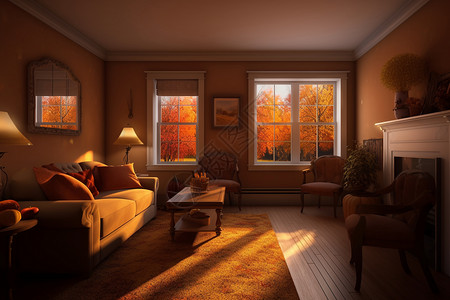 暖色装修秋天的田园风室内设计图片