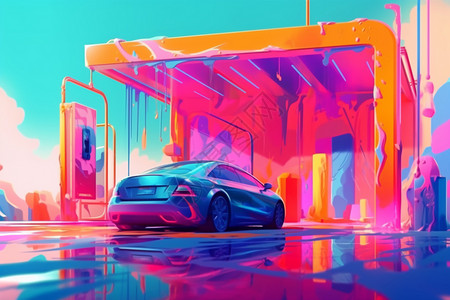 汽车洗车场的抽象表示插画