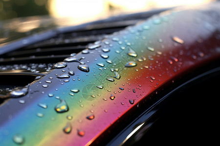 汽车 彩虹下雨天的彩色汽车引擎盖背景