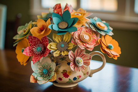 DIY花束花瓶中的折纸花背景