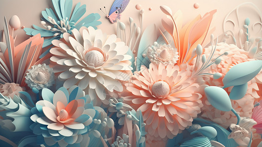 柔和色彩的3D花朵背景图片