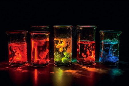化学反应容器装满五颜六色液体的容器设计图片