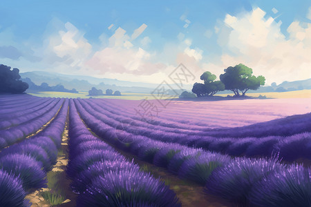 蓝天下的薰衣草农场背景图片