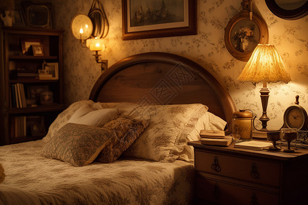 复古装修的卧室图片