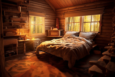 废旧木屋卧室的自然光线设计图片