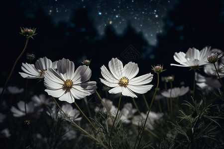 星空下的雏菊背景图片