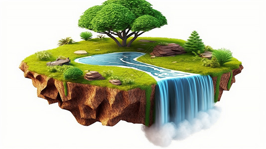 瀑布岛自然景观的花式岛屿基地设计图片