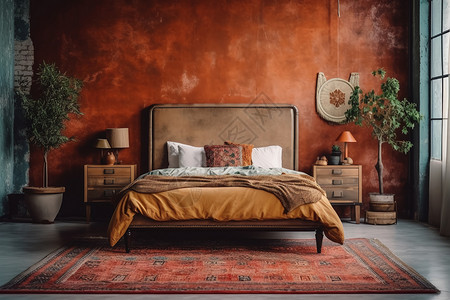浅红色卧室复古卧室的设计设计图片