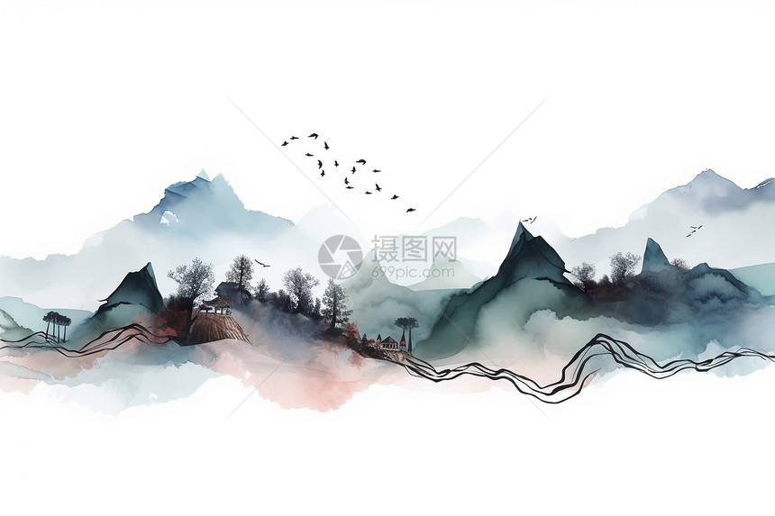 抽象风景插画图片