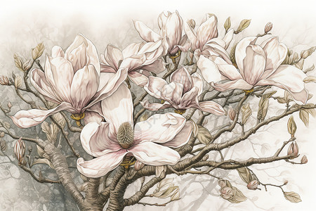木兰芽木兰树的优美插图插画