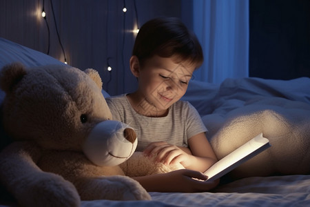 夜晚阅读的孩子图片