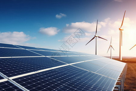 新能源电站太阳能电池板和风力发电设计图片