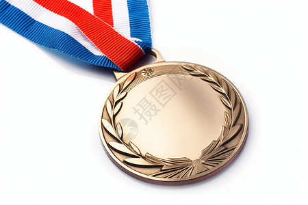 金属铜牌三色绸带的金属奖牌背景