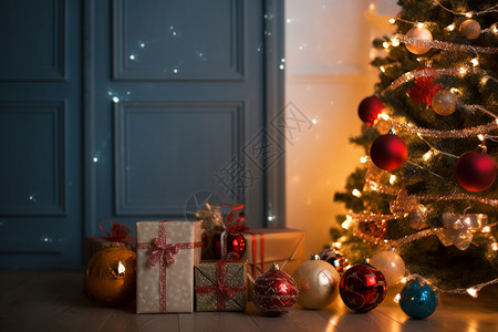 家里的圣诞树背景图片