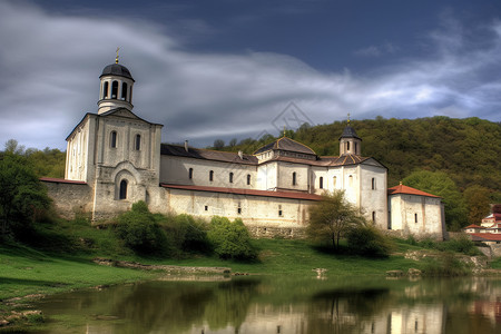 塞尔维亚古老的建筑背景图片
