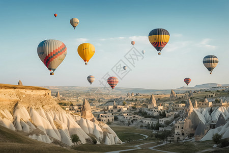 热气球城市土耳其热气球背景