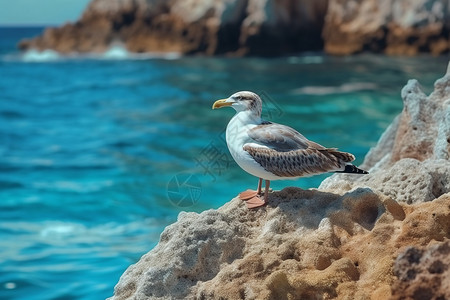 海鸥栖息在岩石上高清图片