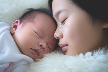 妈妈陪婴儿睡觉背景图片