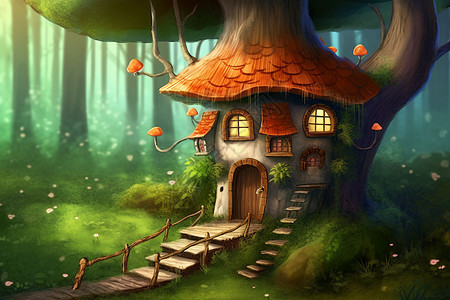 房子形状仙女的蘑菇房插画