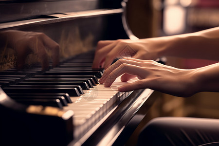 钢琴家弹奏的特写镜头高清图片