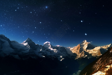 夜晚的雪山山脉设计图片