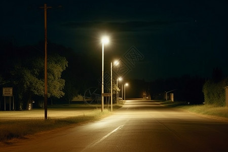 发光效率在夜晚的乡村道路路灯背景