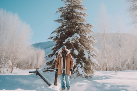 雪地里的男人高清图片