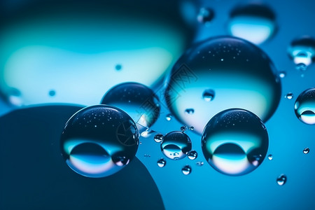 透明发光的球透明气泡蓝色背景设计图片