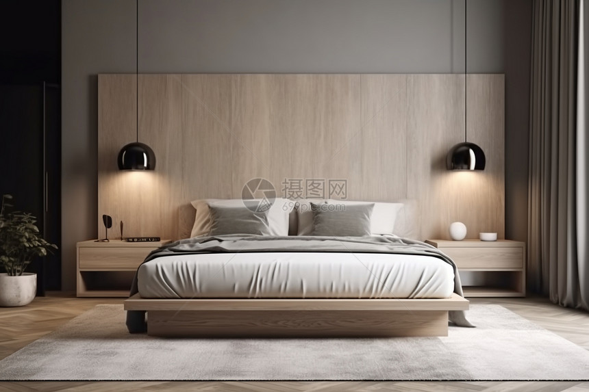 现代卧室里的大床图片