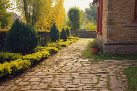 铺路石花园里的石头路背景