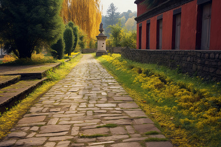 花园小路植物铺路石高清图片