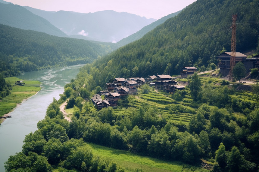 沿河植被风景图片