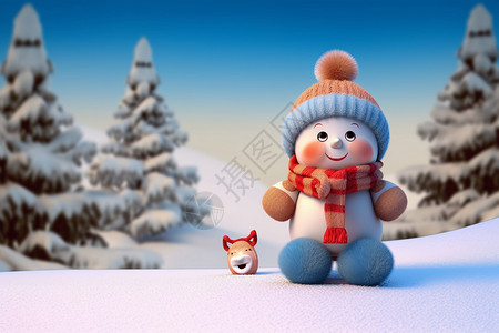 雪人玩具雪地圣诞背景设计图片