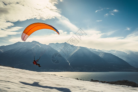 悬挂滑翔运动在雪上滑翔背景