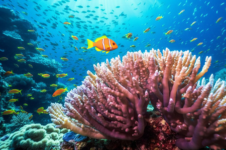 海底珊瑚和鱼群图片