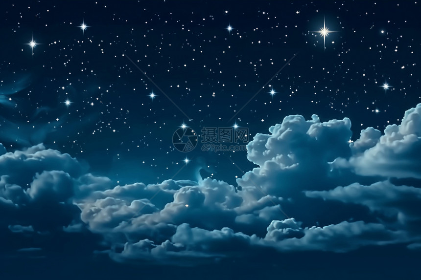 夜空中的星星月亮和云图片