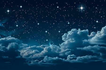 云夜夜空中的星星月亮和云设计图片
