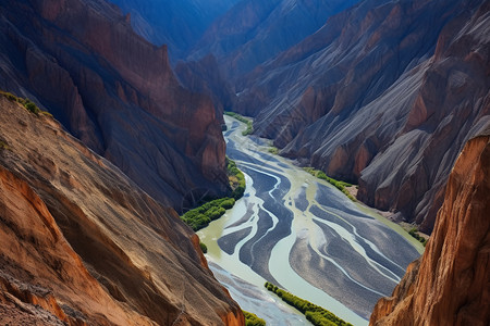 弯曲水路红山大峡谷插画