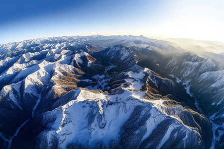 高空俯瞰雪山背景图片