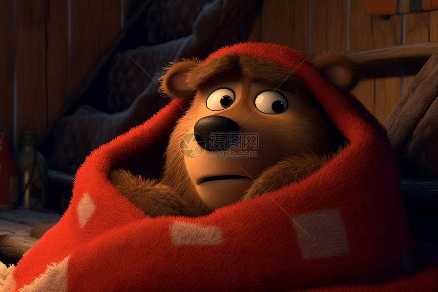 裹着毯子午睡的棕熊图片