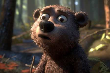 一只在森林里的灰熊背景图片