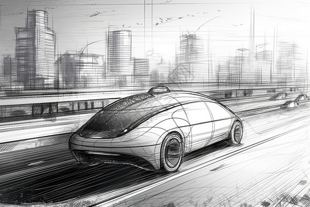 景观设计图自动驾驶汽车设计图插画