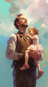爸爸抱着小女孩背景图片