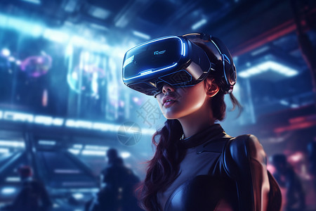科技VR技术VR下的虚拟科幻情景插画