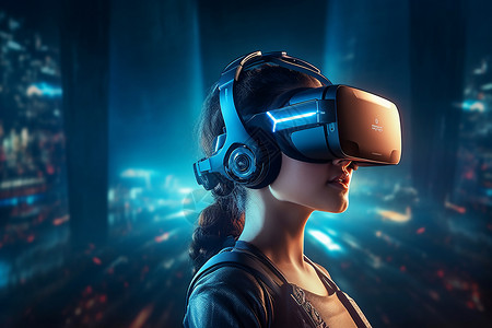 科技VR技术VR科技下的虚拟科幻情景插画