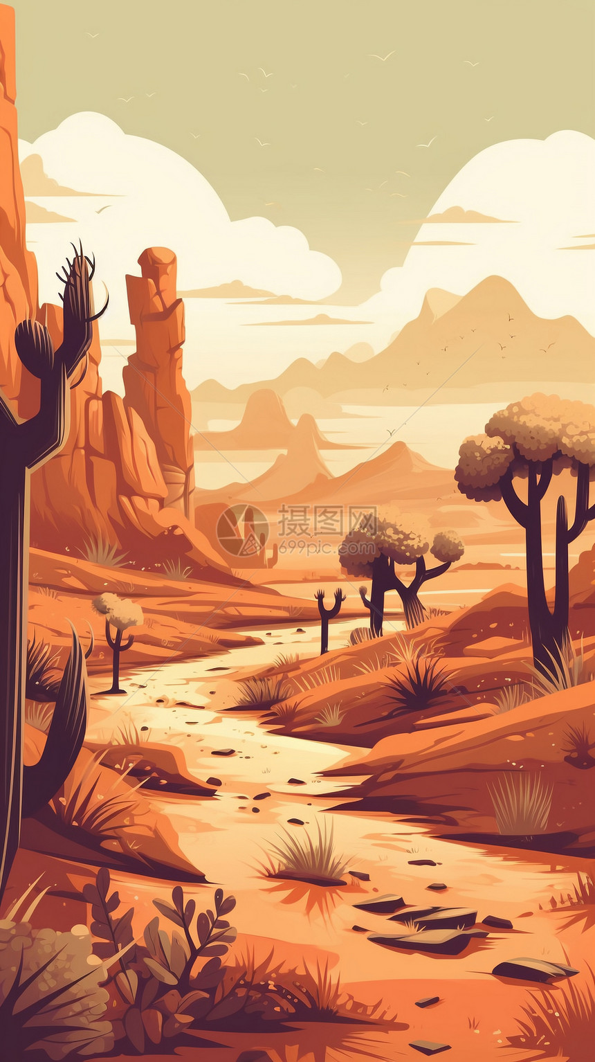 沙漠景观插画图片